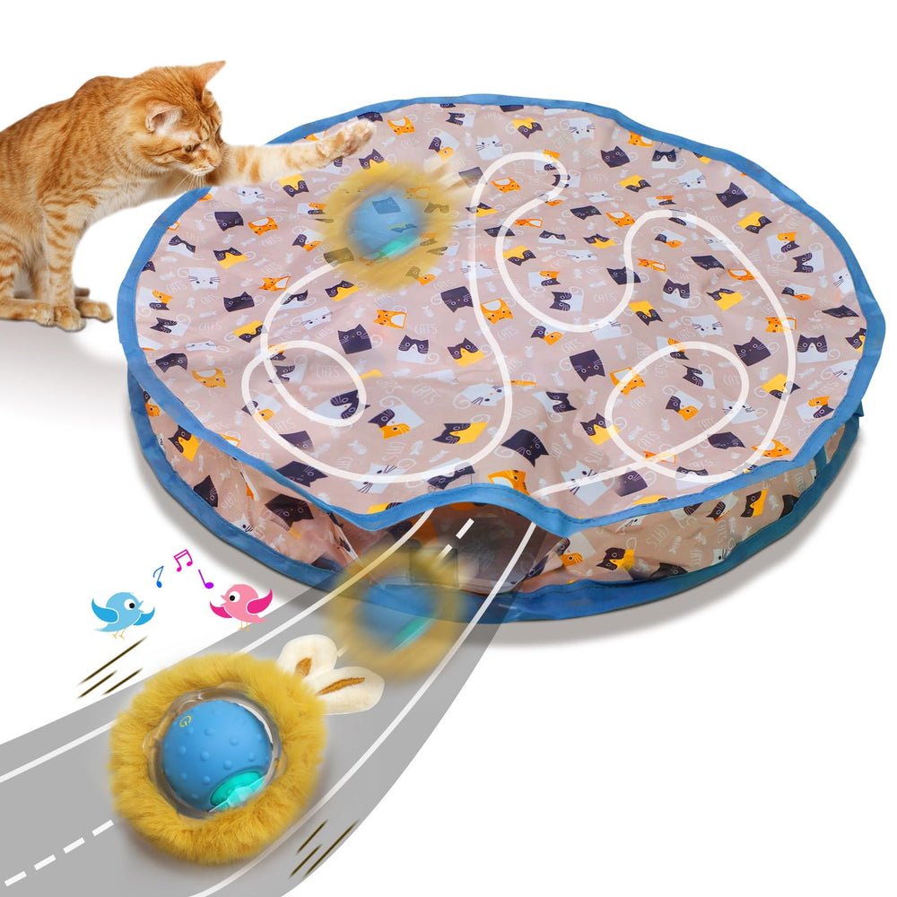 Giociv interactive cat toy ball in blue pouch, ideal for indoor hunting play