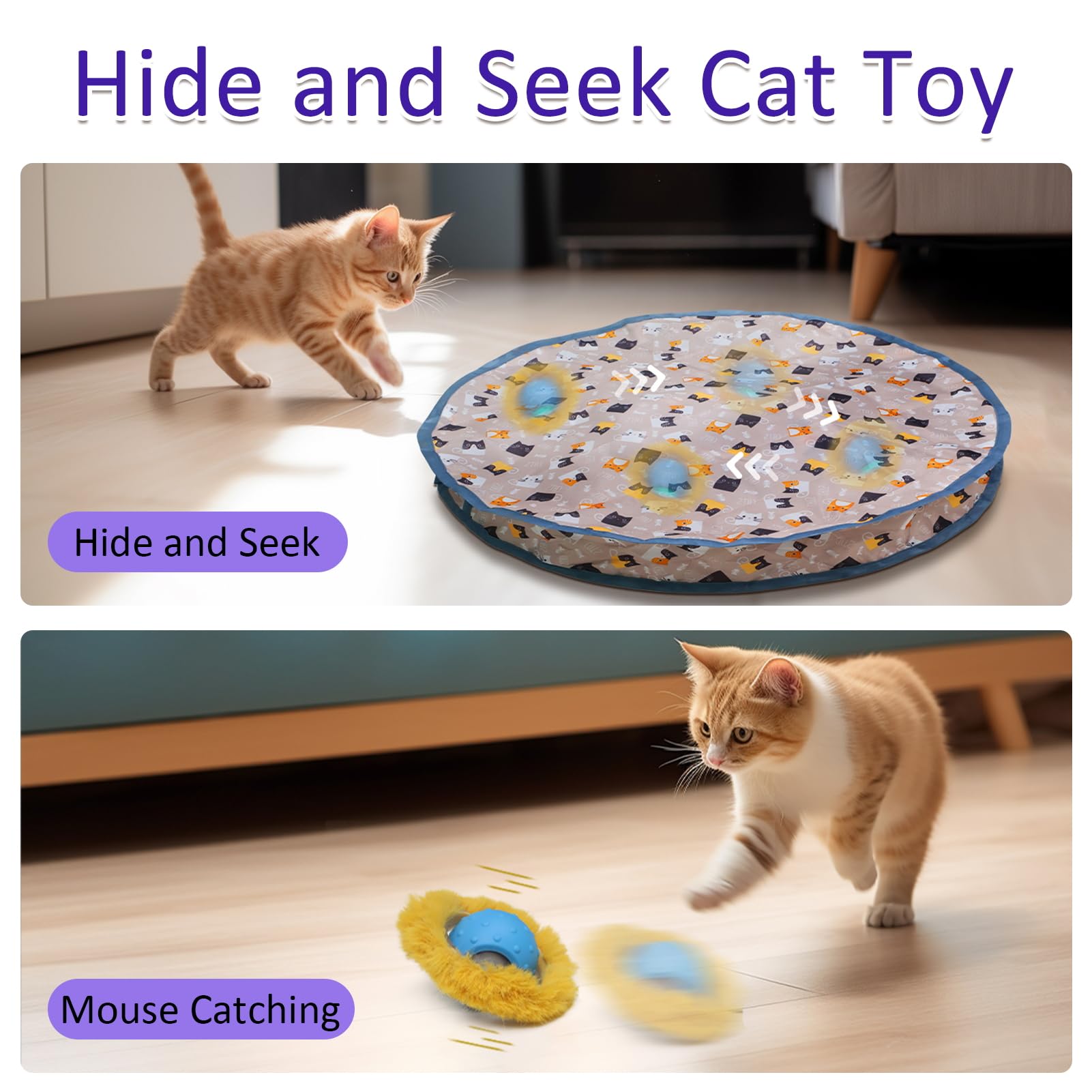 Giociv interactive cat toy ball with pouch for contained play area