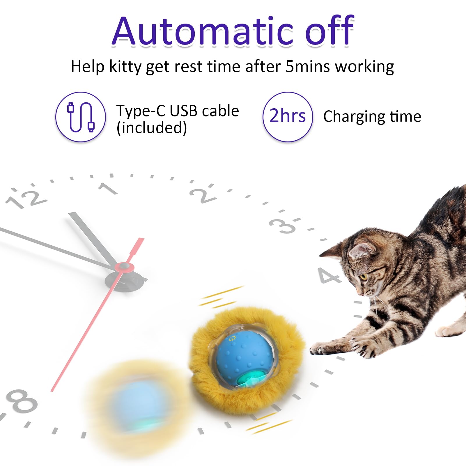 Giociv interactive cat toy ball includes USB-C charging for quick recharge