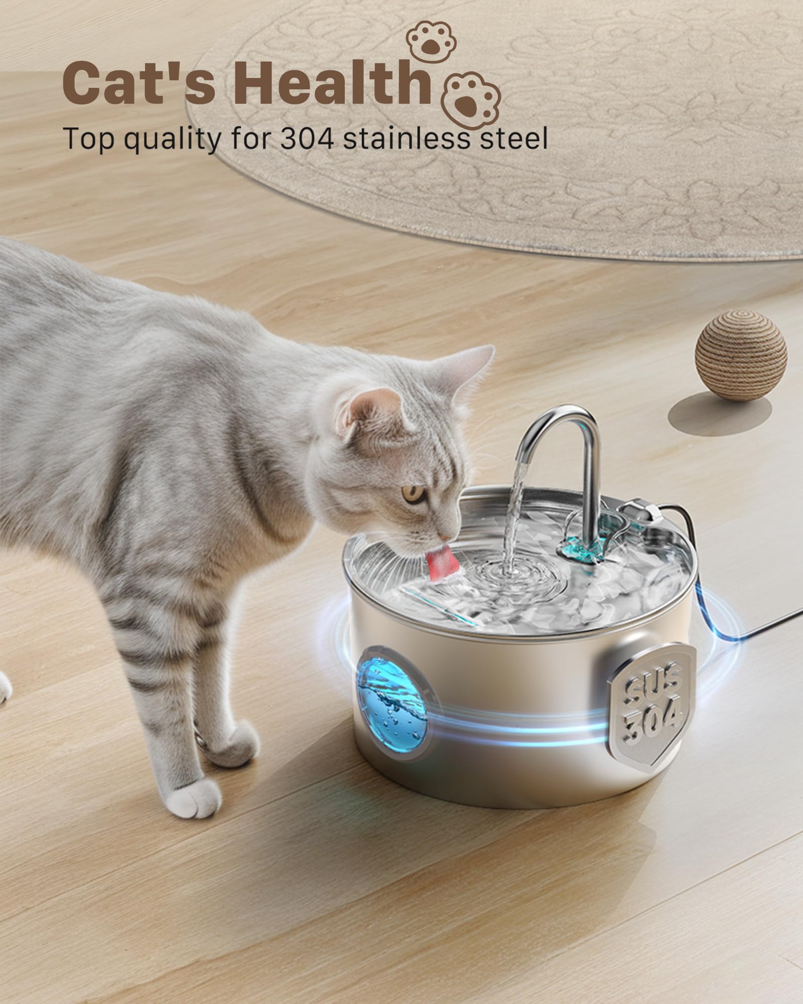 GIOTOHUN cat fountain 74oz top view highlights easy access for multiple pets