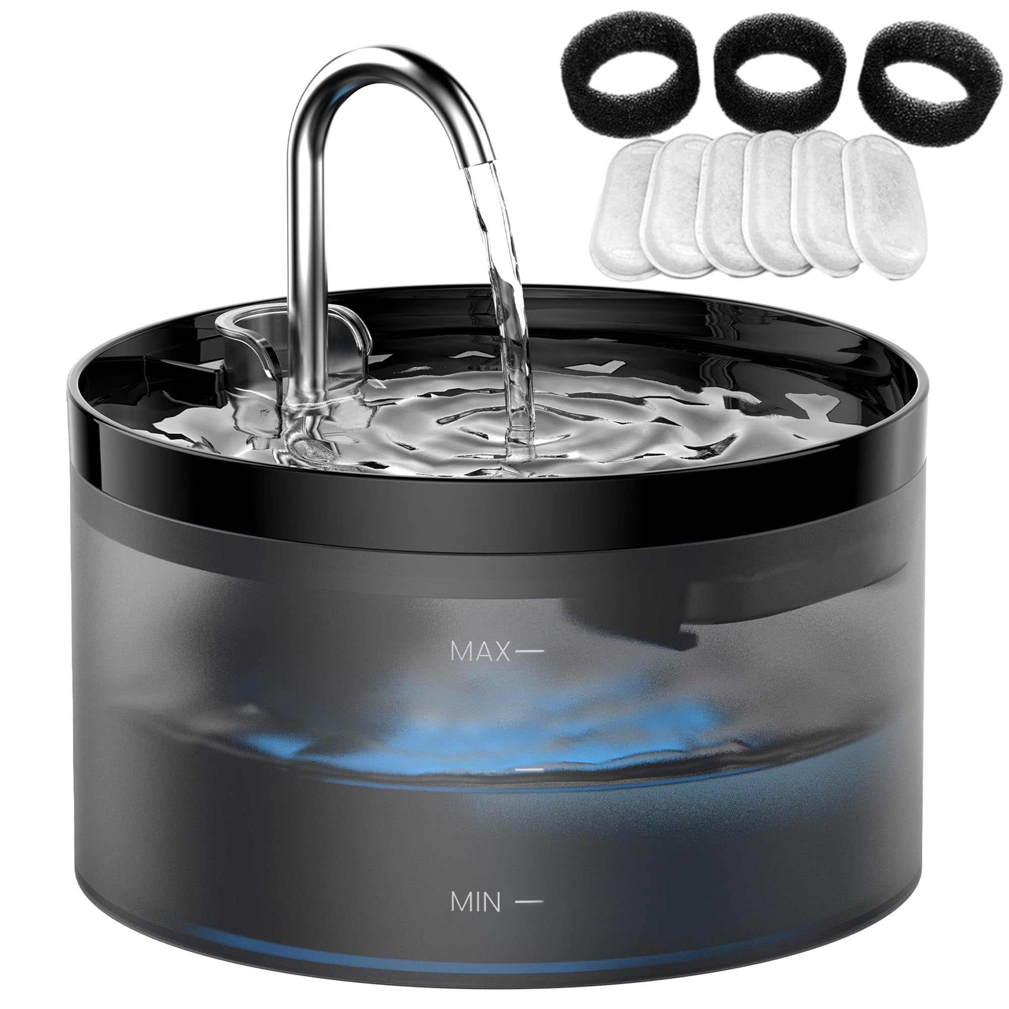 GIOTOHUN cat water fountain 2L black full view keeps water fresh for longer.