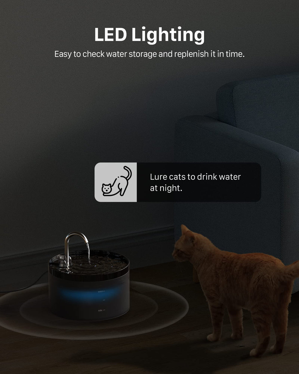 GIOTOHUN cat water fountain 2L black quiet-pump promotes peaceful home environment.