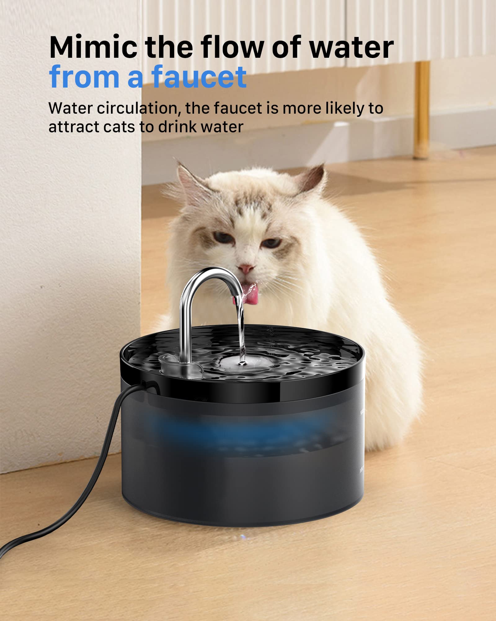 GIOTOHUN cat water fountain 2L black top view saves space for small kitchens.