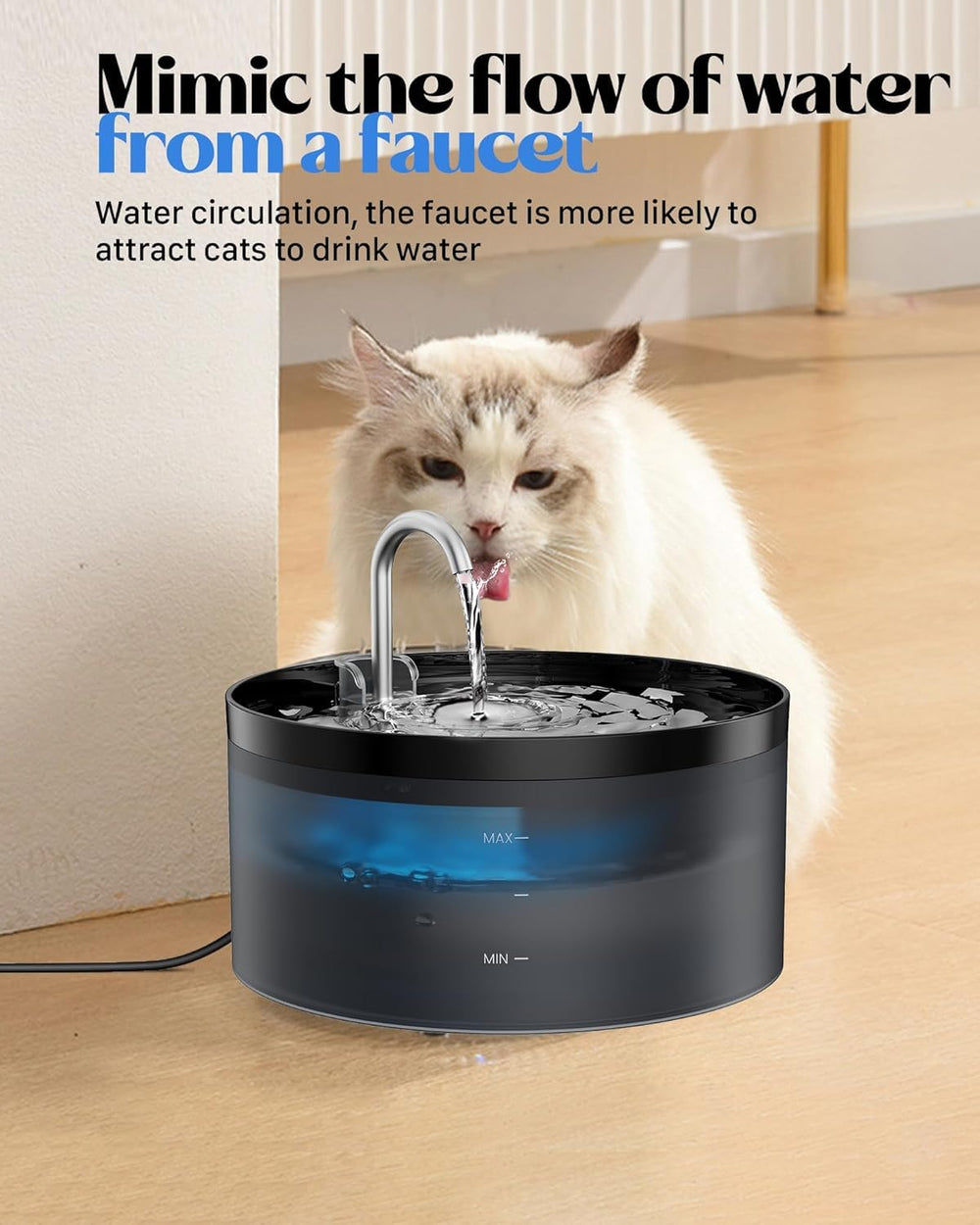 GIOTOHUN cat water fountain offers two flow modes for hydration variety.