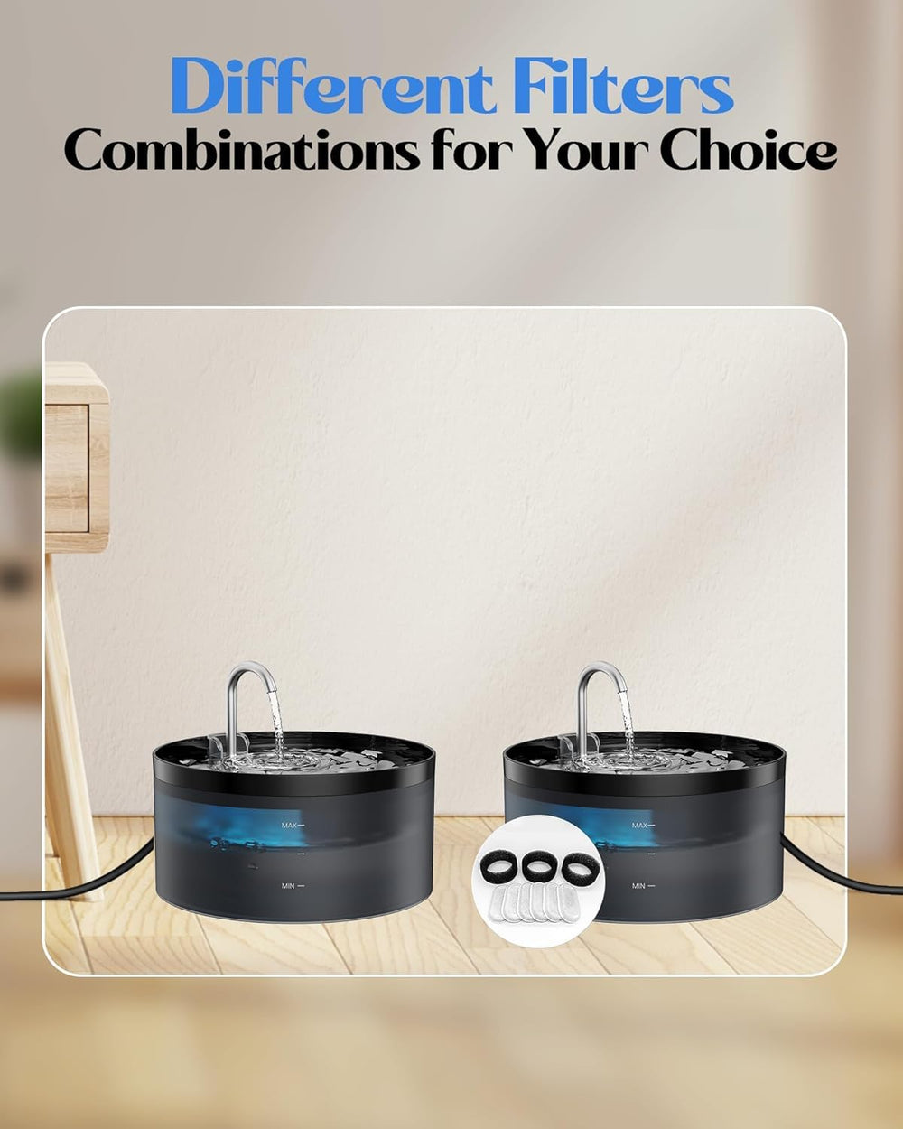 GIOTOHUN cat water fountain features soft LED lights for easy nighttime visibility.