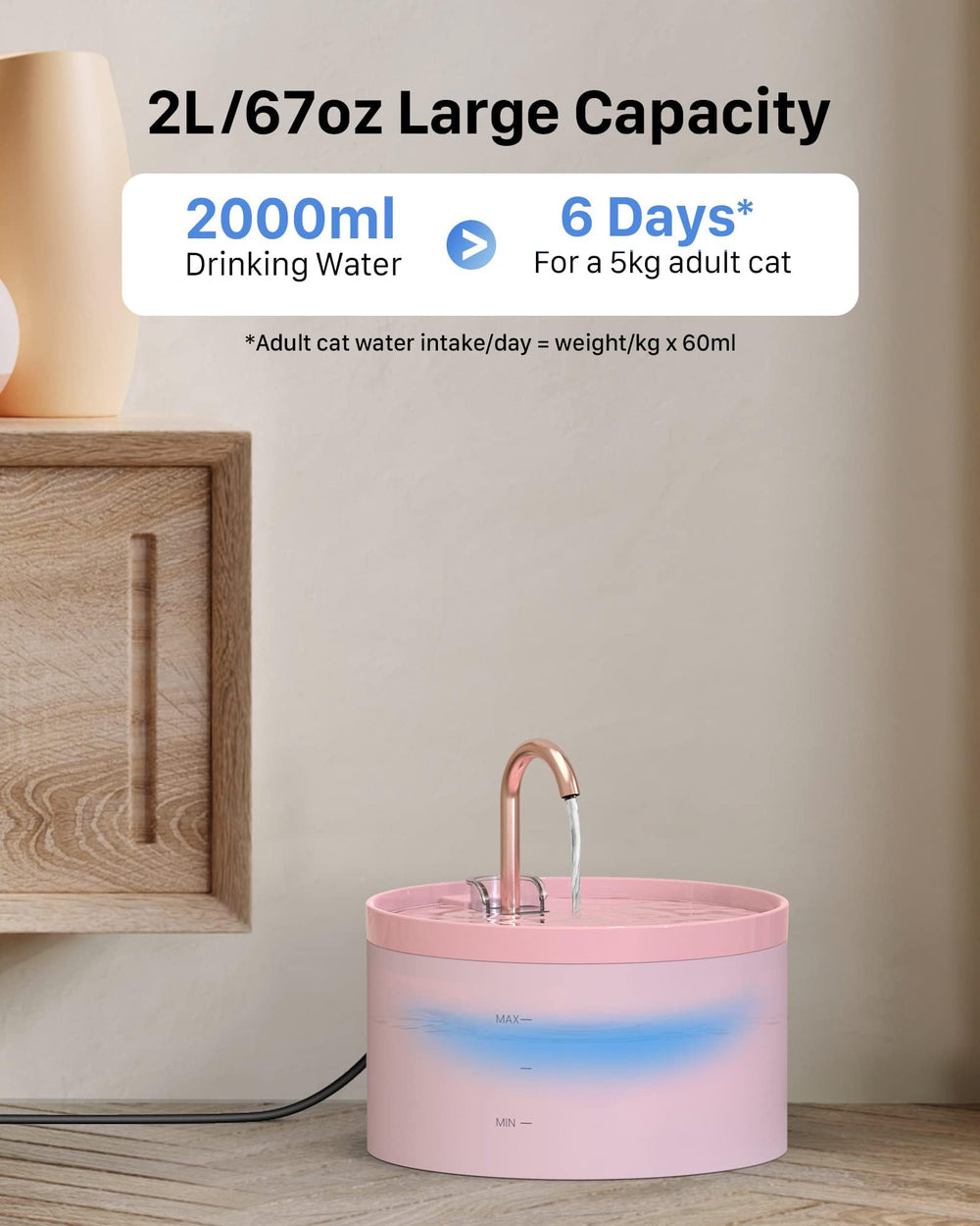 GIOTOHUN cat water fountain pink side view fits compact spaces.