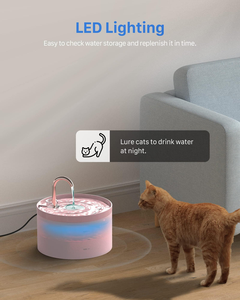GIOTOHUN cat water fountain pink flow faucet mode to entice drinking.