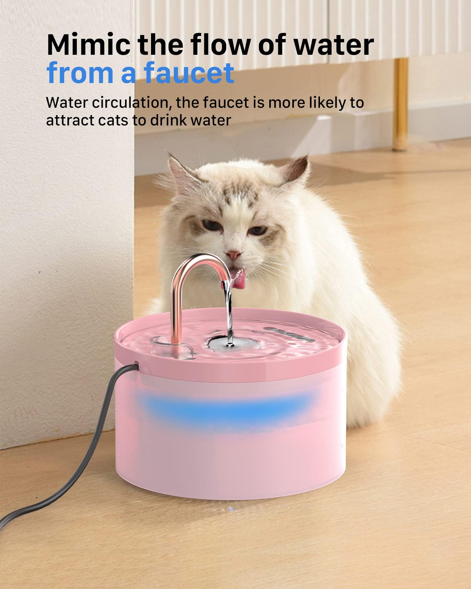 GIOTOHUN cat water fountain pink LED light visible at night.
