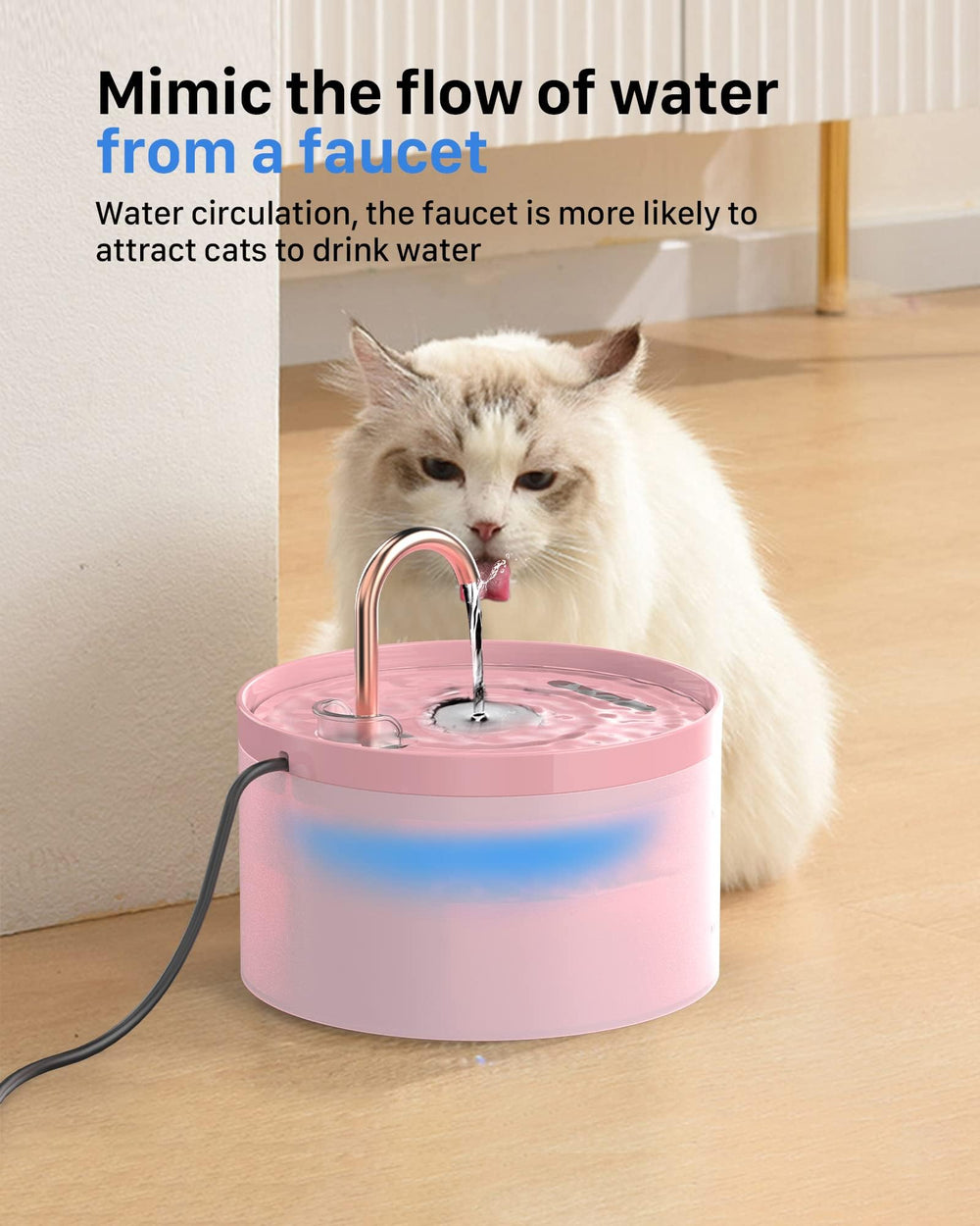 GIOTOHUN cat water fountain pink LED light visible at night.