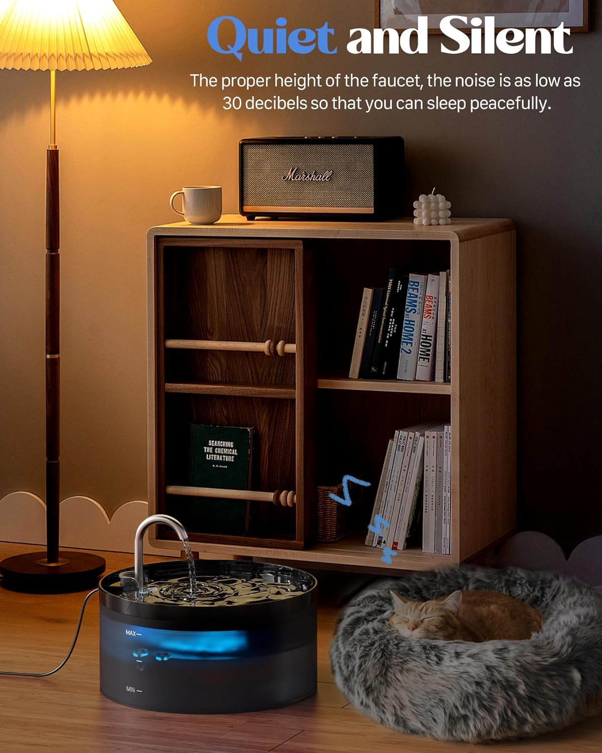 GIOTOHUN cat water fountain ultra-quiet pump ensures peaceful nights for you and pet.