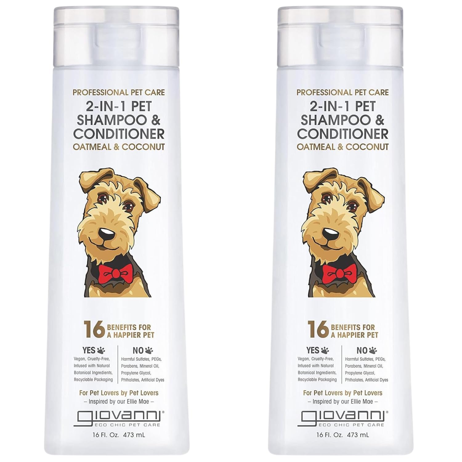 GIOVANNI Professional 2-in-1 pet shampoo bottle for dogs and cats offering deep cleanse.