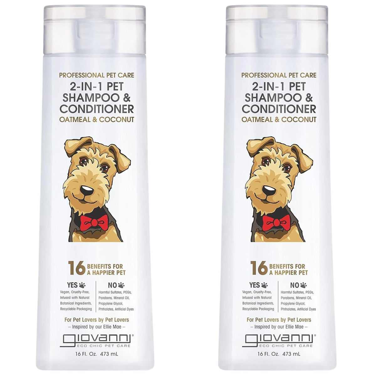 GIOVANNI Professional 2-in-1 pet shampoo bottle for dogs and cats offering deep cleanse.