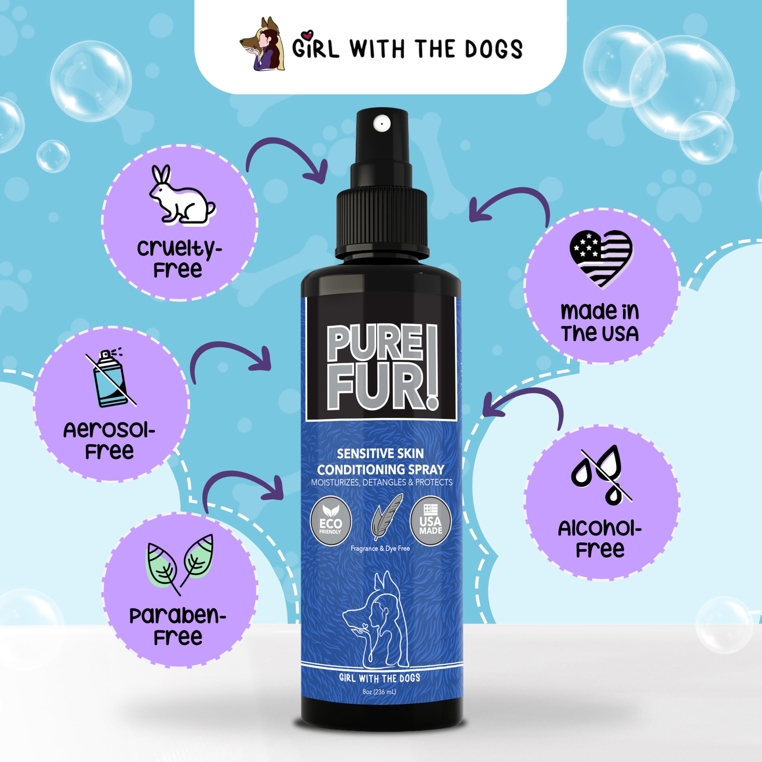 Girl With The Dogs Pure Fur eco-friendly, biodegradable formula ideal for daily use.