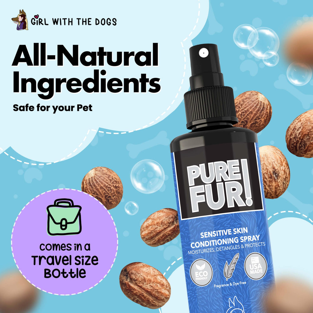 Girl With The Dogs Pure Fur conditioner with shea butter nourishes sensitive skin and hydration.