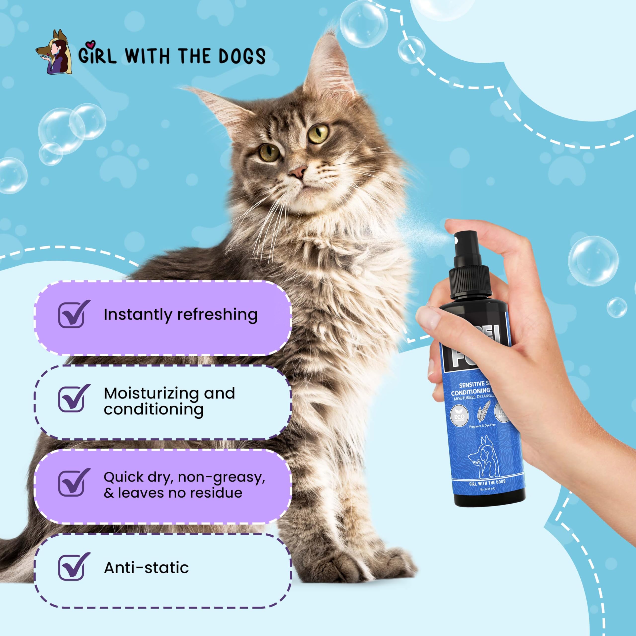 Girl With The Dogs Pure Fur silky soft coat with static-free finish and easy brushing.