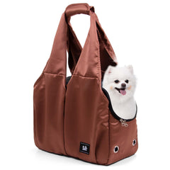 Gisaryc dog purse carrier front view in brown offers compact travel for small pets.