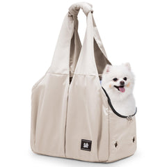 Gisaryc dog purse carrier front view with accessible pockets for travel essentials.