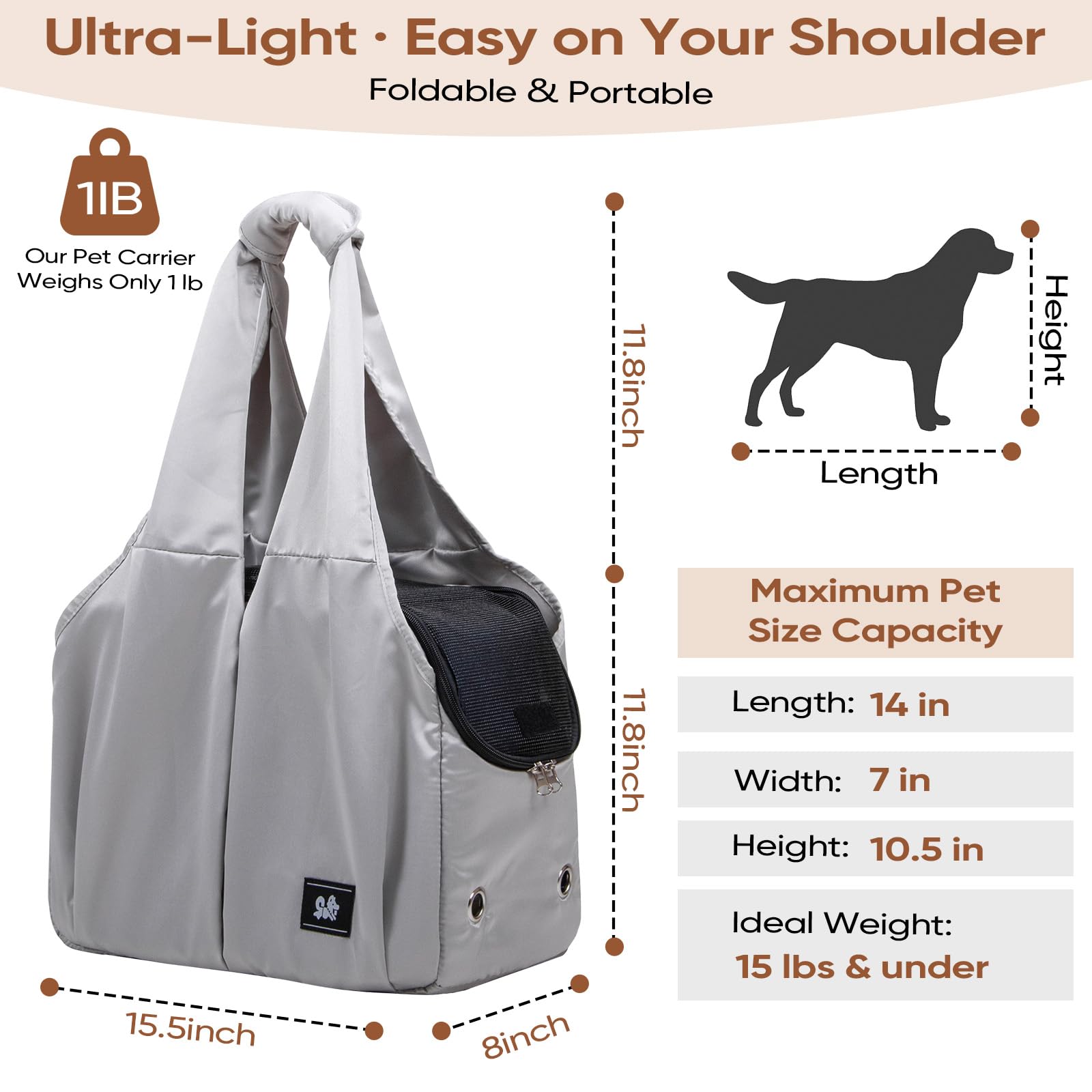 Gisaryc Dog Purse Carrier side-pocket open, store treats and essentials on the go