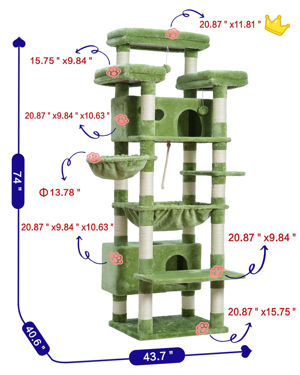 Gitelsnour cat tree 74in two baskets for cozy naps.