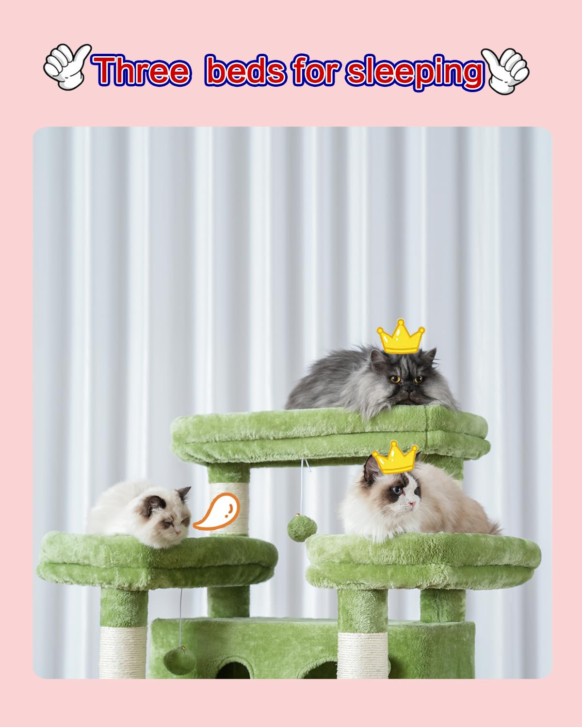 Gitelsnour cat tree 74in green condos offer safe hideaways and retreat.