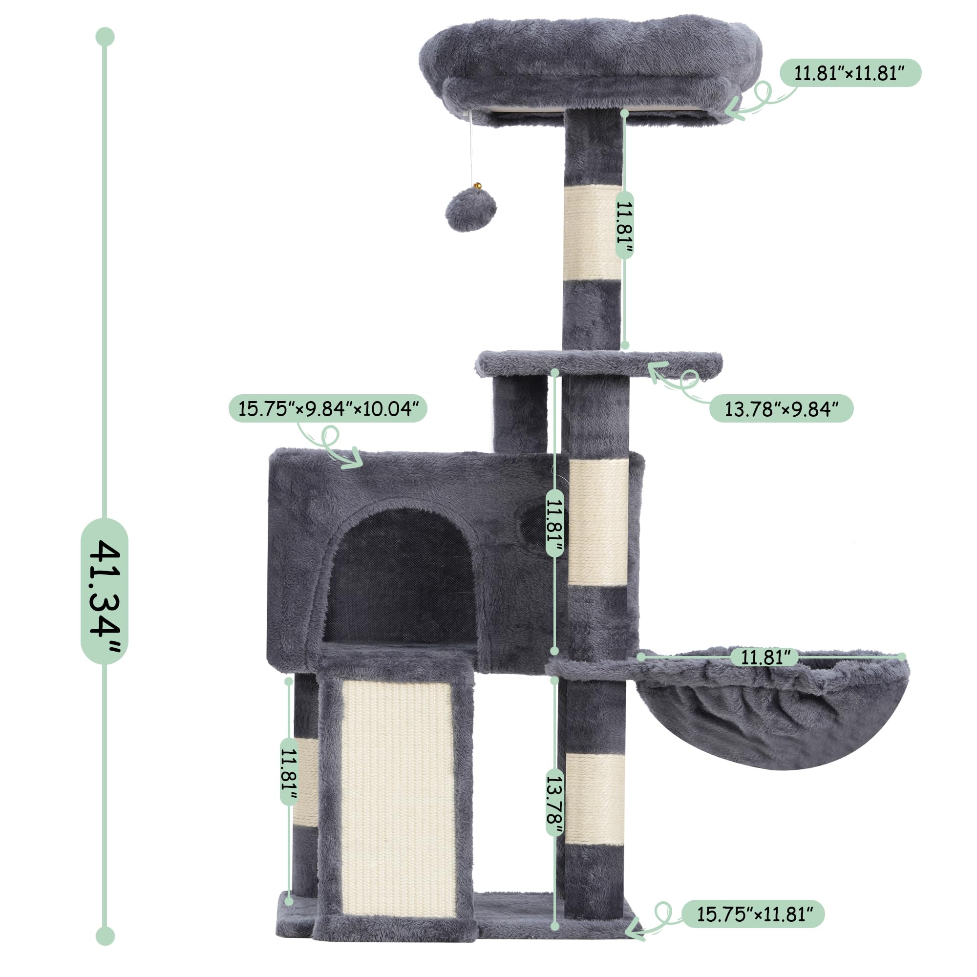 Gitelsnour Cat Tree 41.3 top platform for elevated views and lounging