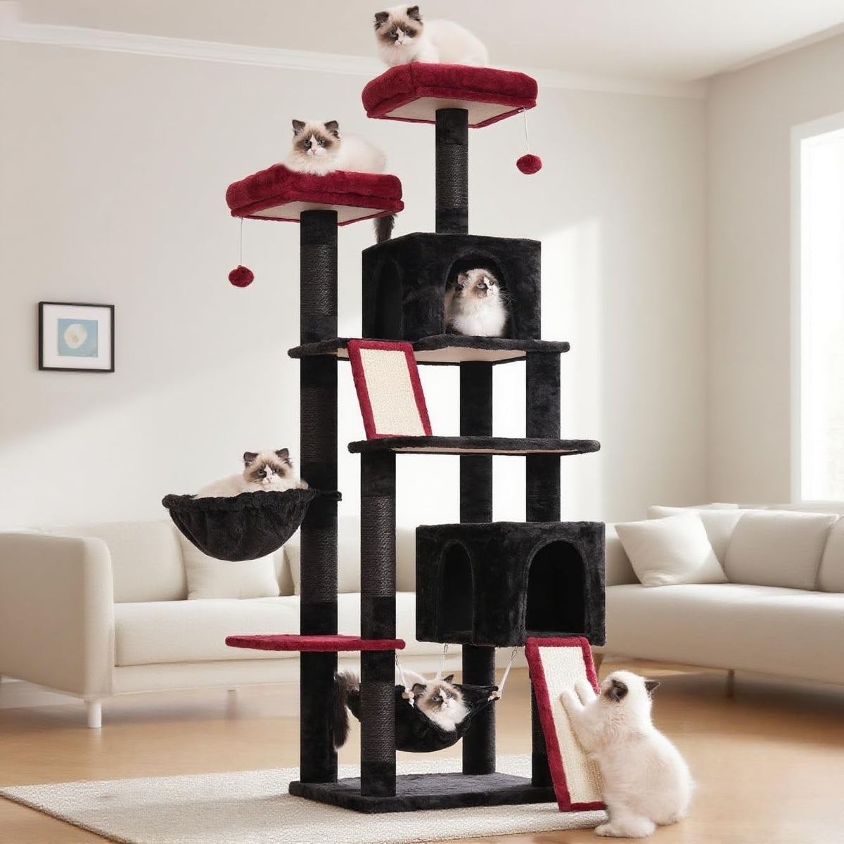Gitelsnour cat tree 71-inch tall structure for vertical exploration and play.