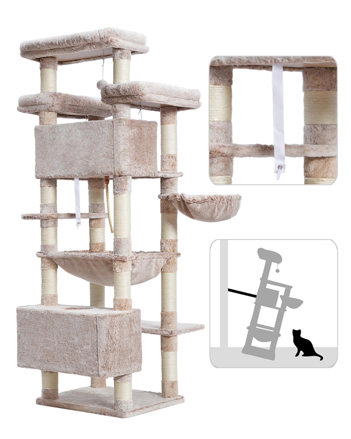 Gitelsnour cat tree anti-tip assembly ensures stable setup.