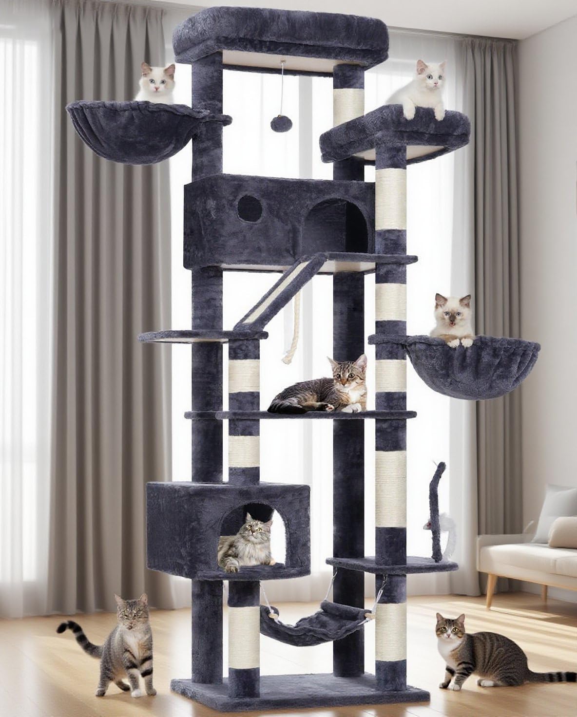 Gitelsnour cat tree anti-tip bars enhance stability during jumps.