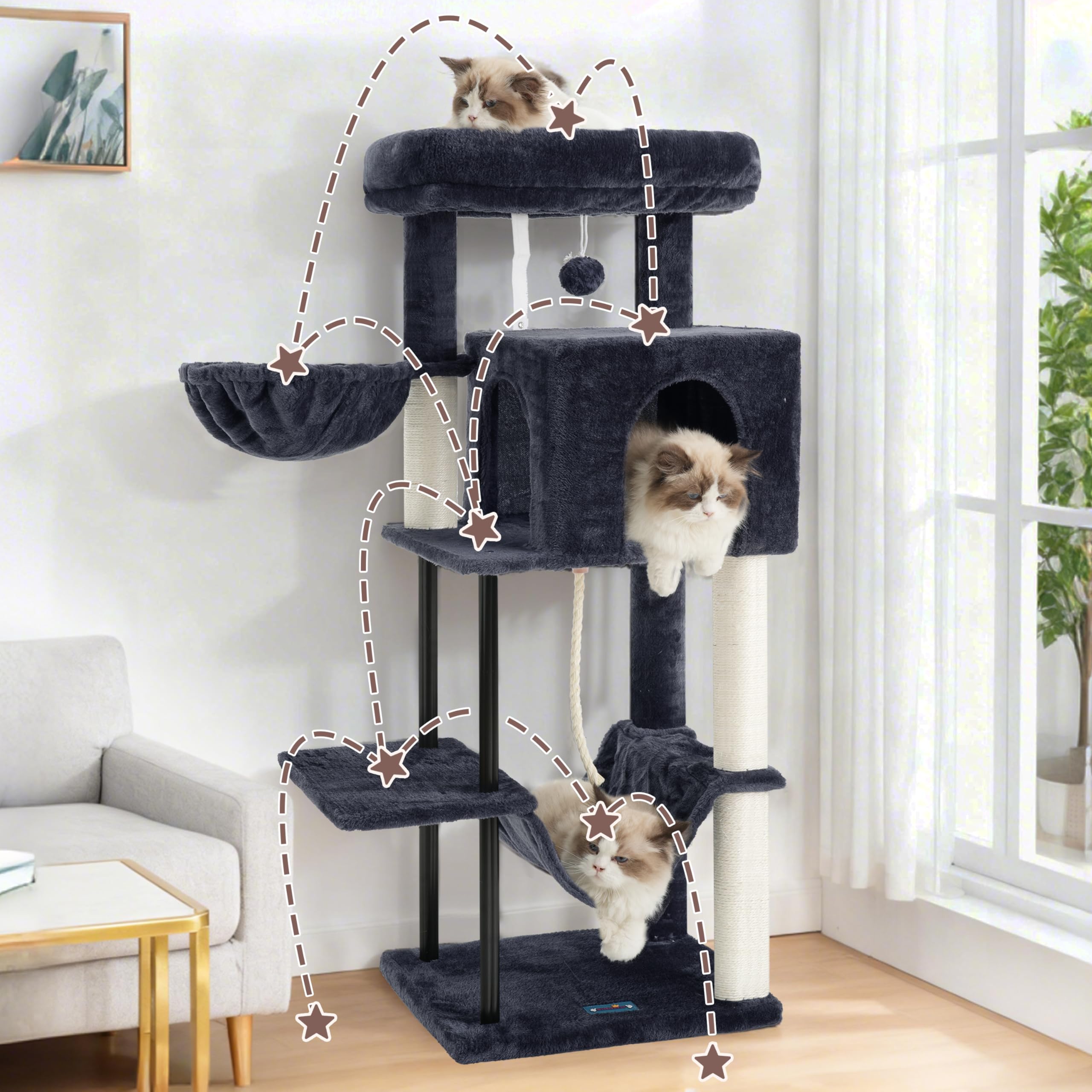 Gitelsnour cat tree anti-tip strap—improved stability for confident climbs.