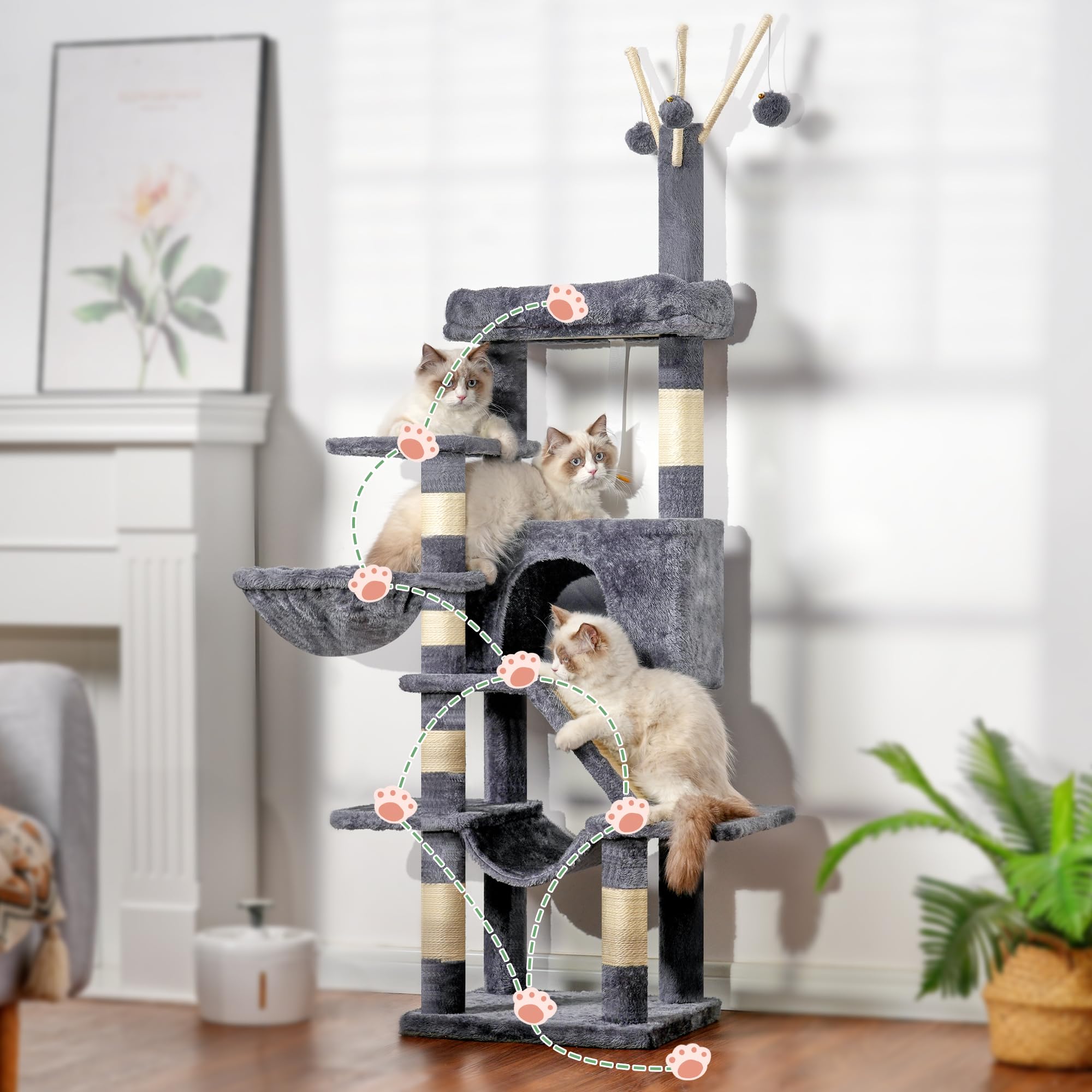 Gitelsnour cat tree anti-tipping straps boost safety and stability during activity.