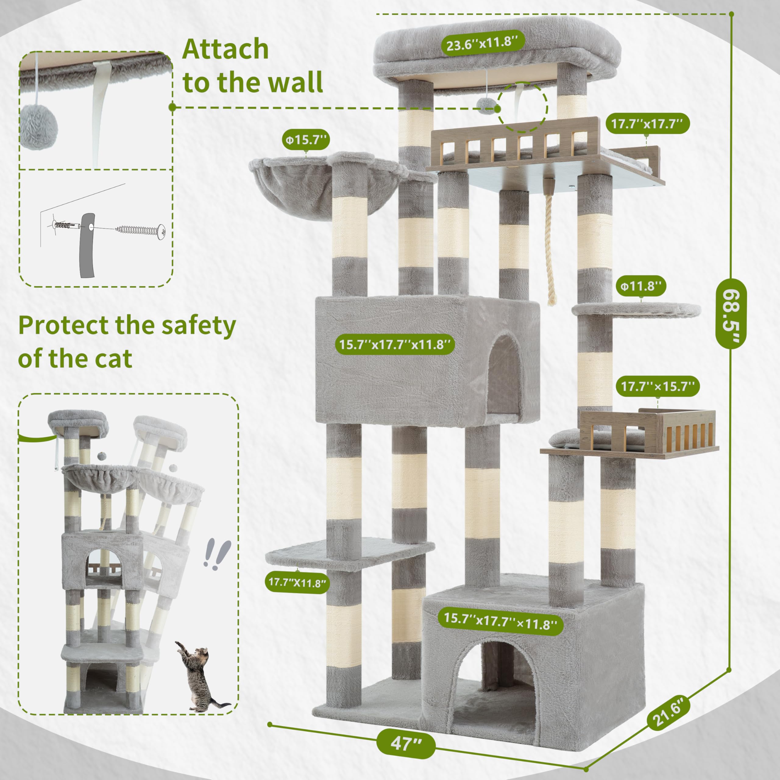 Gitelsnour cat tree cushions offer non-slip comfortable lounging surfaces