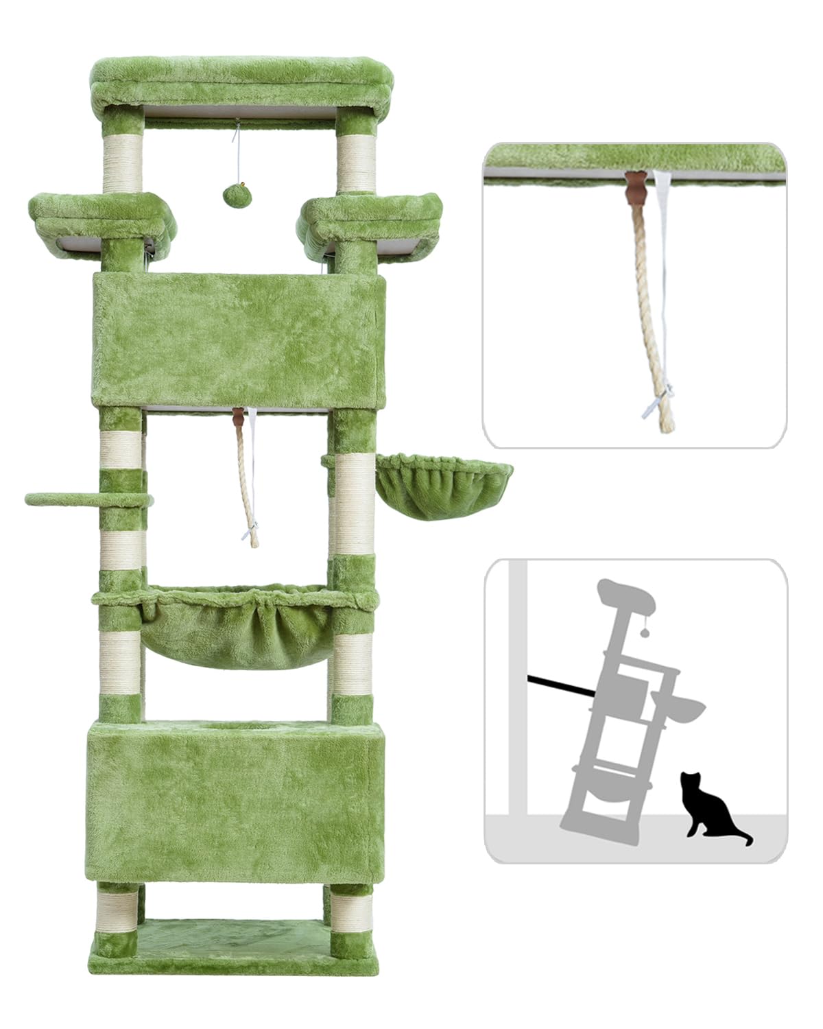 Gitelsnour cat tree's green design complements home decor while housing cats.