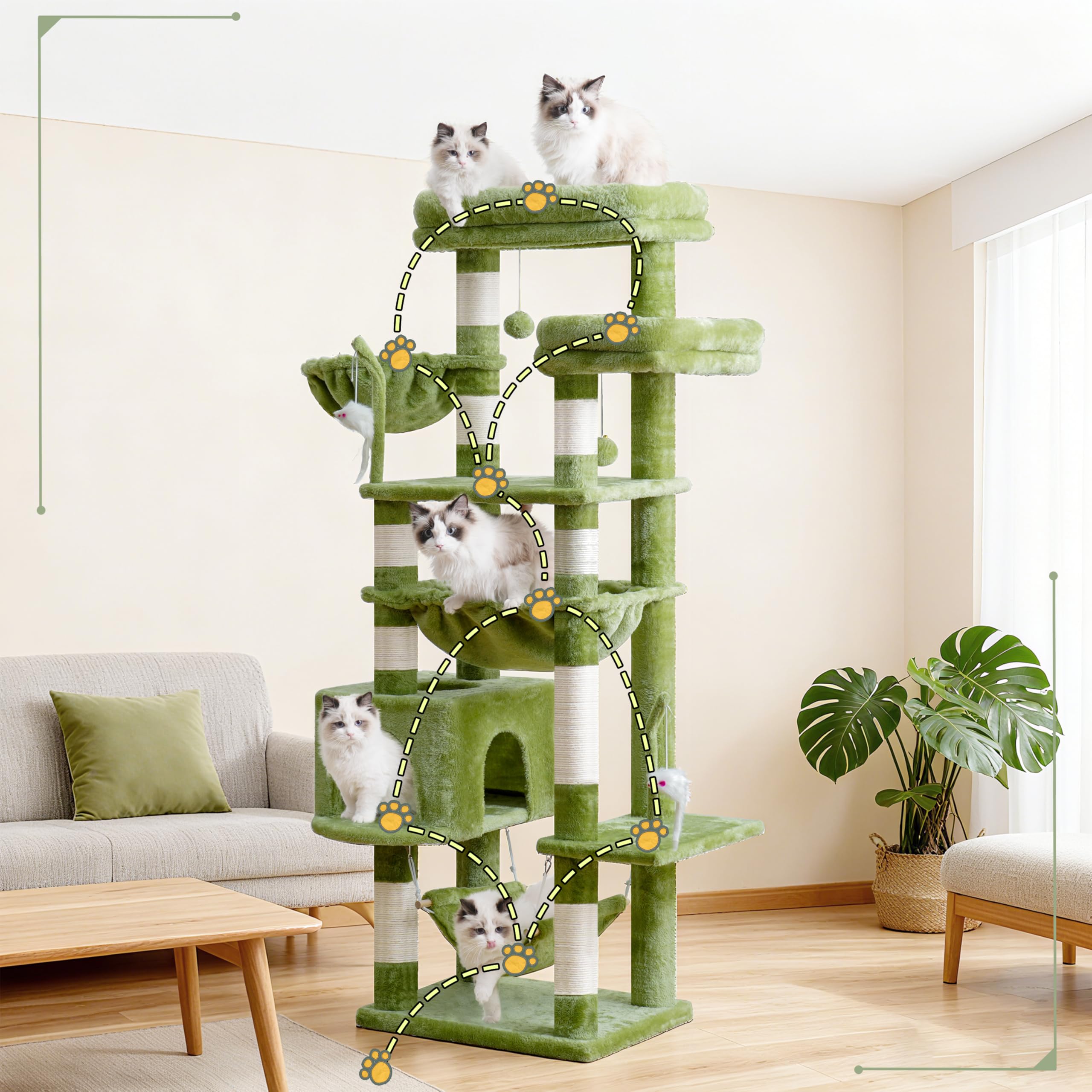 Gitelsnour cat tree hammock swing in green, soft and secure for napping.
