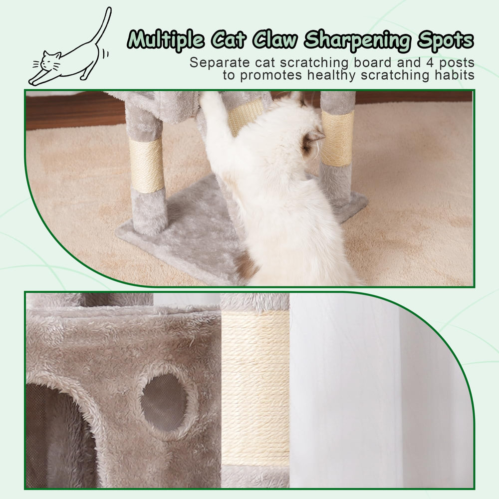 Gitelsnour cat tree kittens playing on multi-level layout.