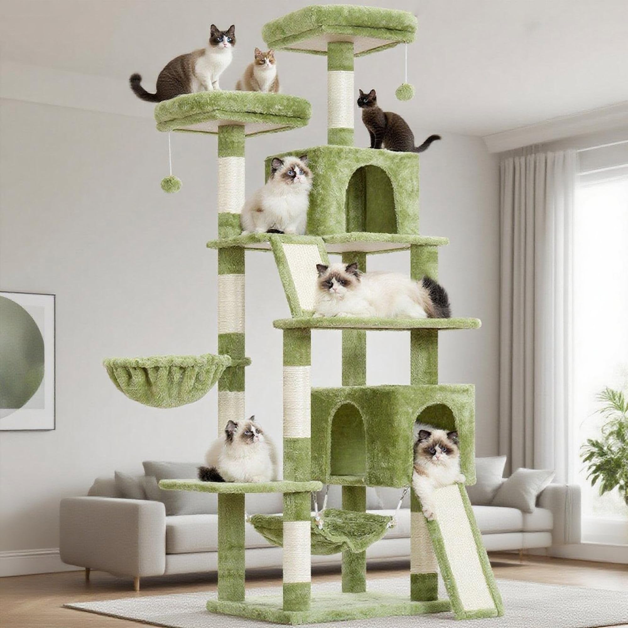 Gitelsnour cat tree shows large base with anti-tip straps for added stability.