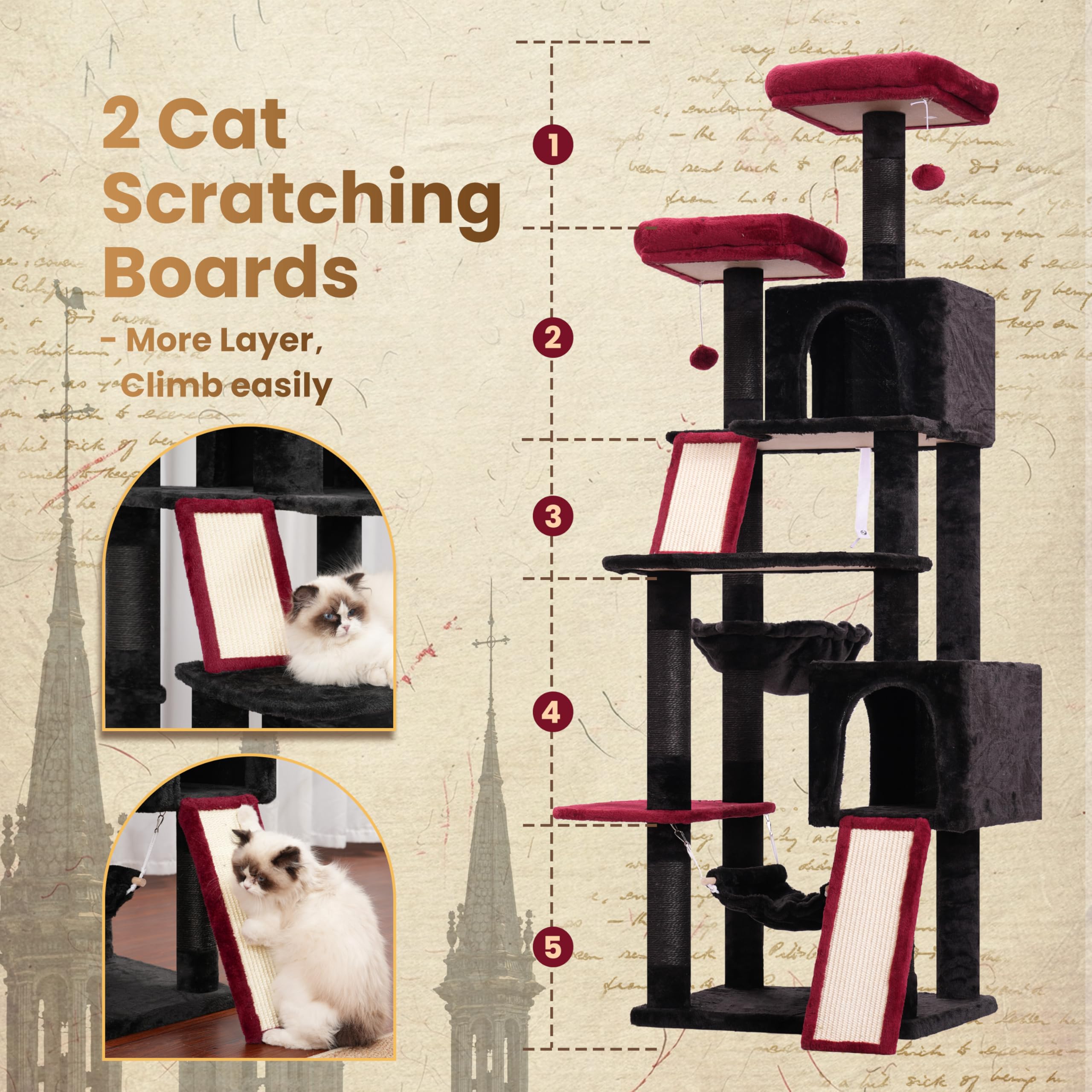 Gitelsnour cat tree with large base for stability during energetic climbs.
