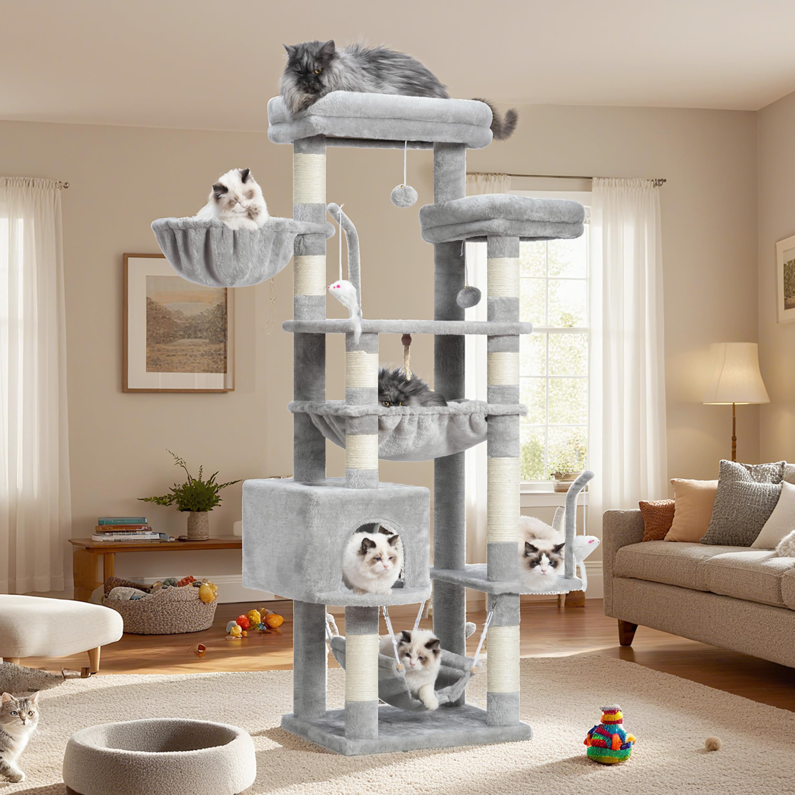 Gitelsnour cat-tree light gray finish fits a modern home.