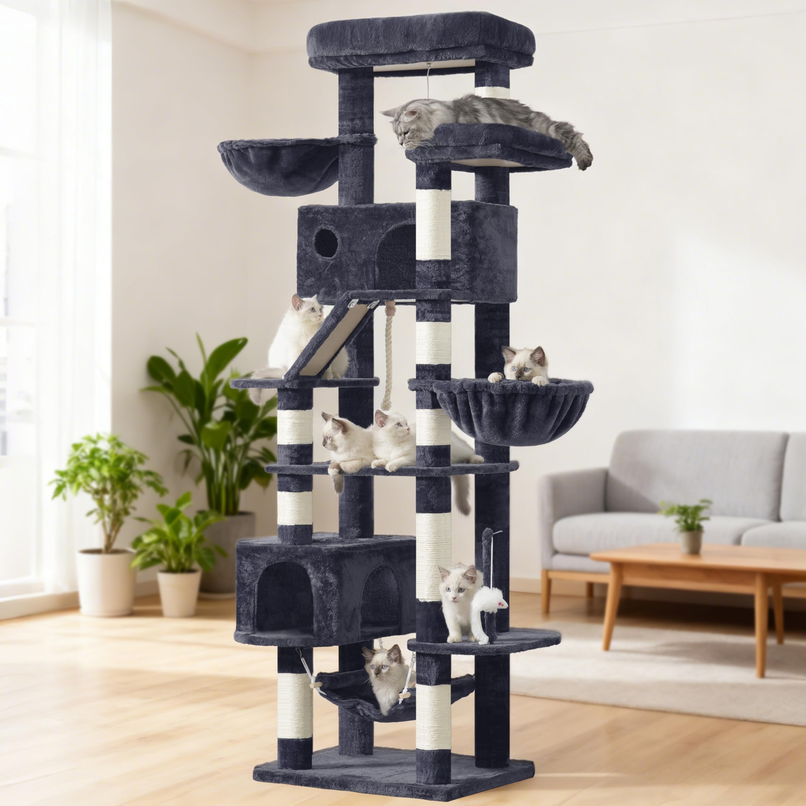 Gitelsnour cat tree plush finish delivers soft comfort for snoozes.