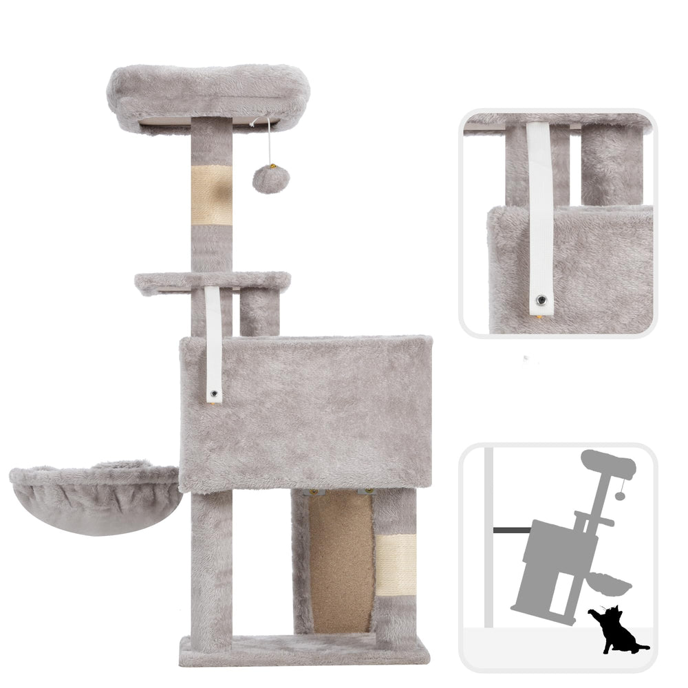Gitelsnour cat tree plush wrap provides soft comfort.
