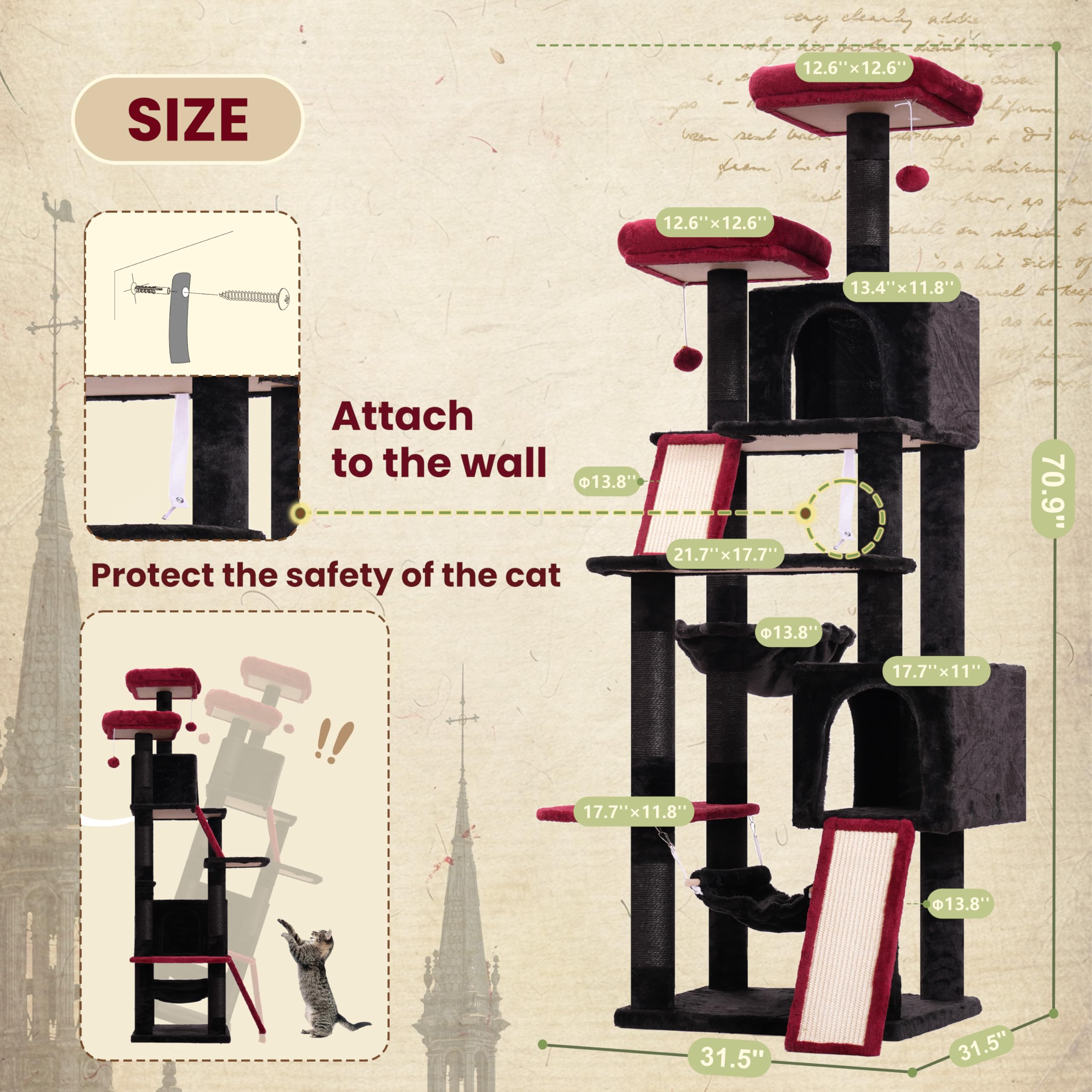 Gitelsnour cat tree suspended fur balls stimulate playful interaction.