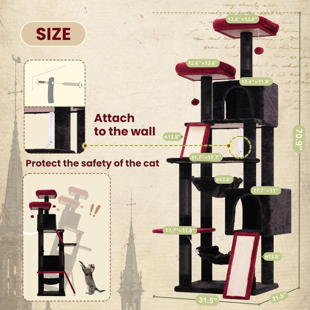 Gitelsnour cat tree suspended fur balls stimulate playful interaction.