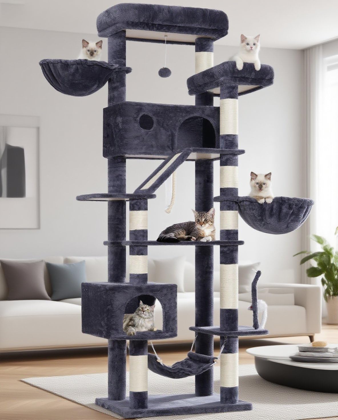 Gitelsnour cat tree top platform provides a roomy perch for large cats to observe.