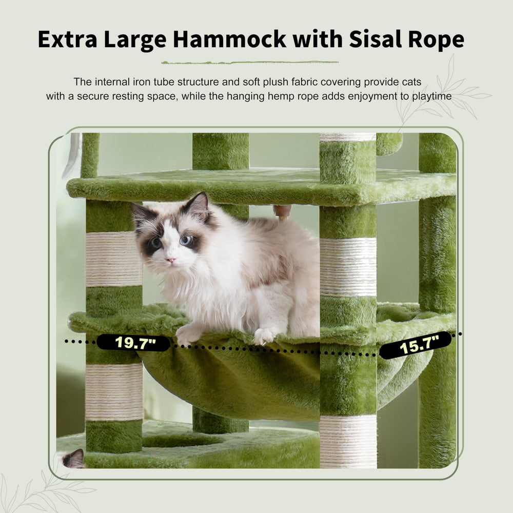 Gitelsnour cat tree top platforms in green, ideal for elevated viewing and lounging.
