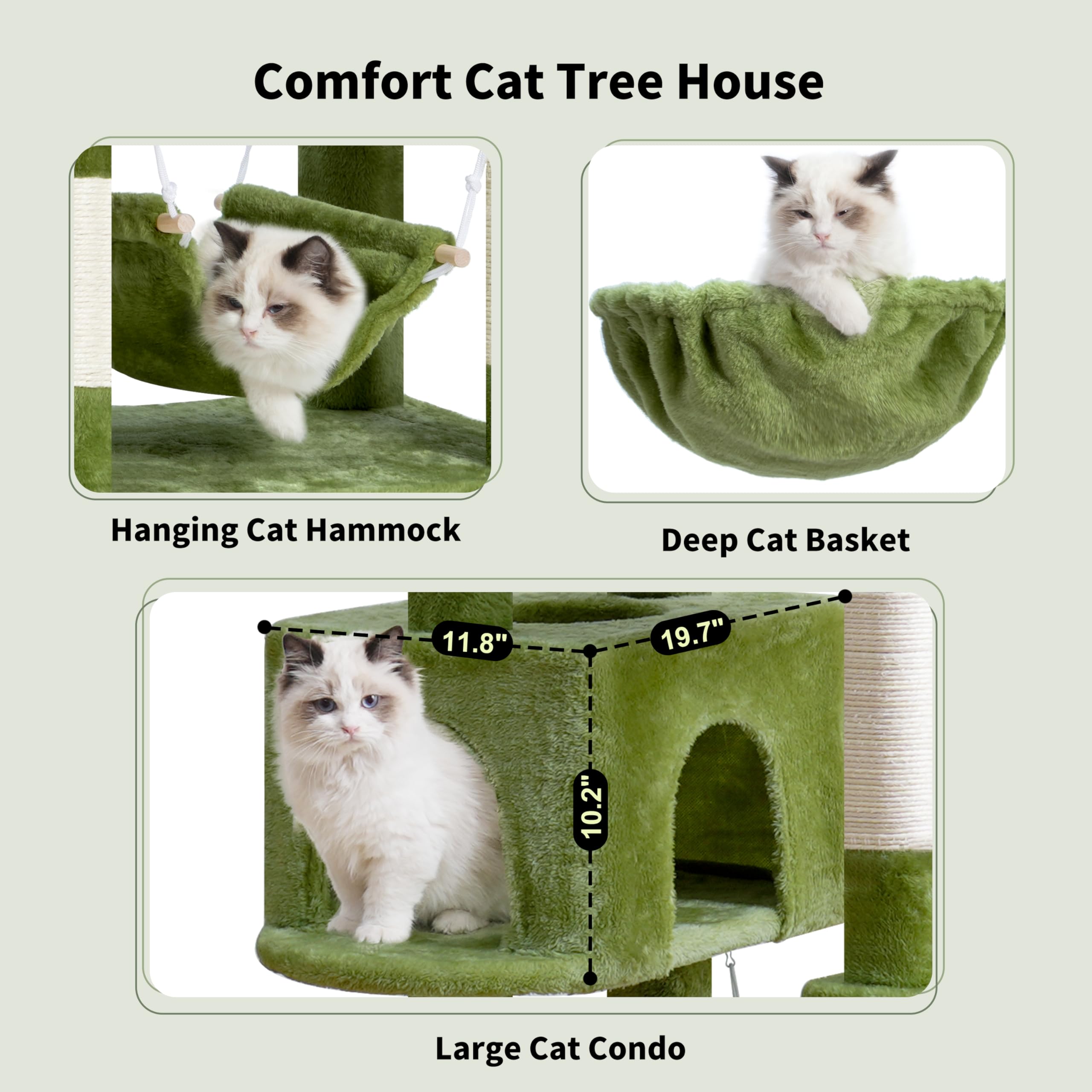 Gitelsnour cat tree includes toy ball and teaser, encouraging interactive play.