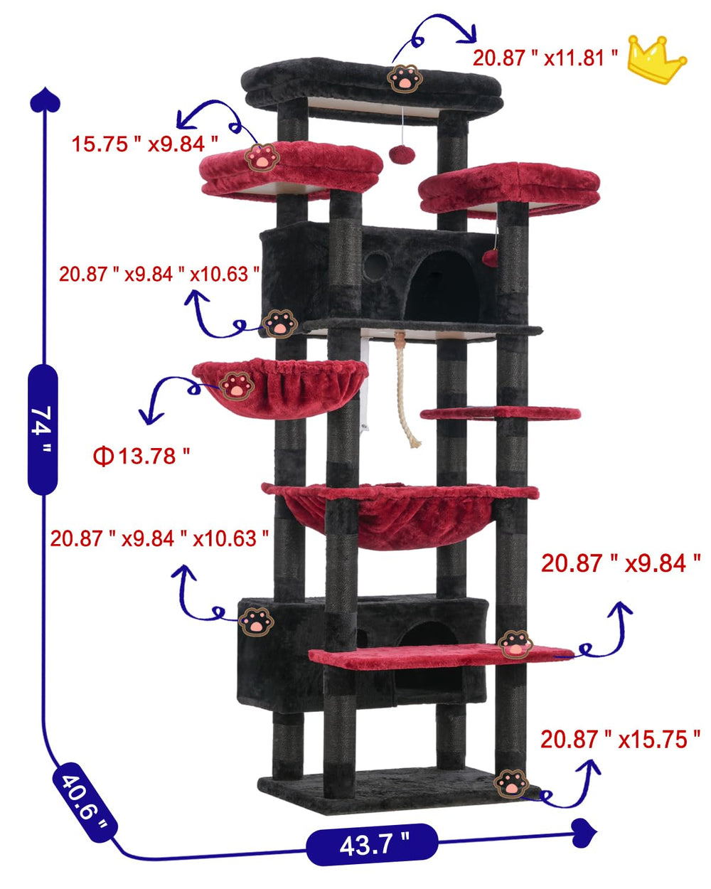 Gitelsnour cat tree toy ball adds interactive play for supervised sessions.