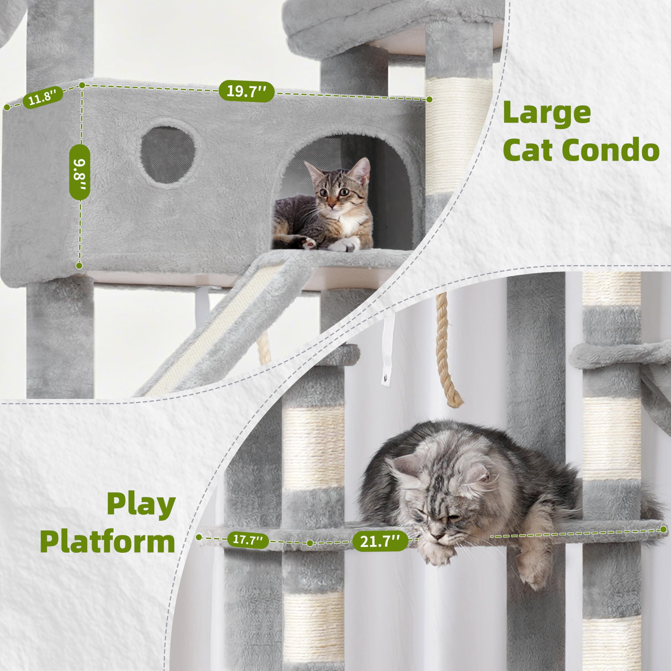 Gitelsnour cat tree two platforms encourage climbing and multi-cat interaction.