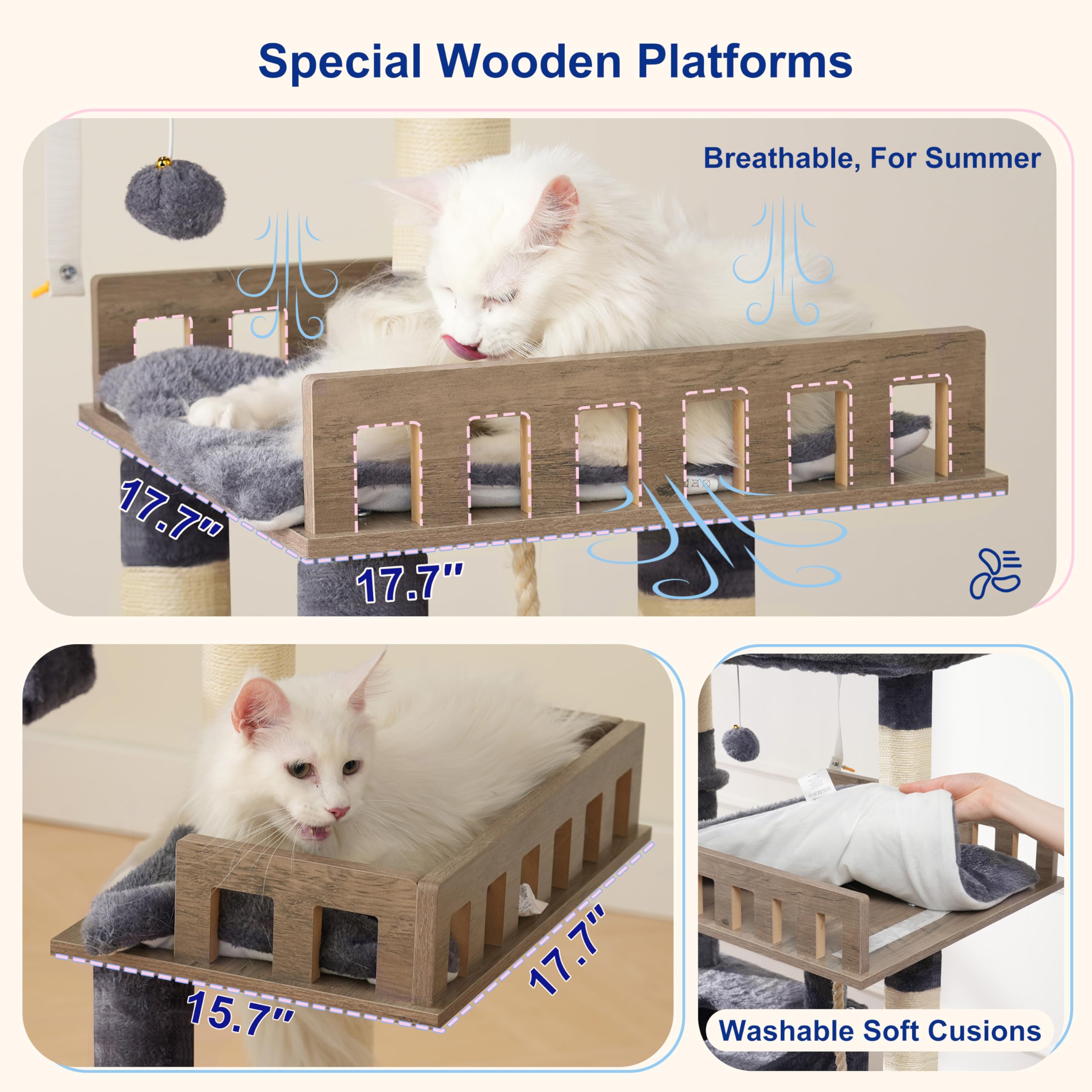 Gitelsnour cat tree shows two wooden perches for varied climbing levels