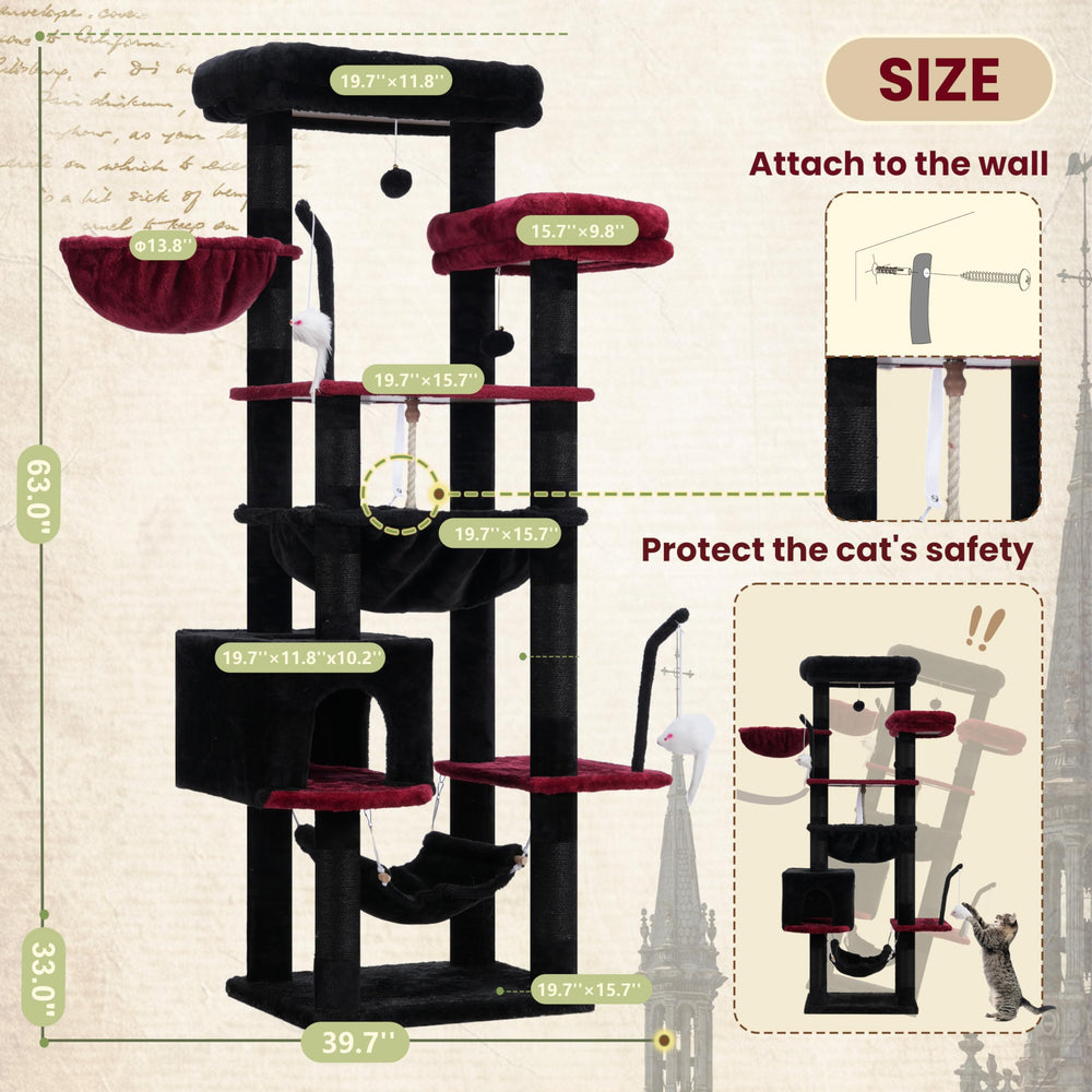 Gitelsnour Gothic Cat Tree anti-tip kit improves stability.