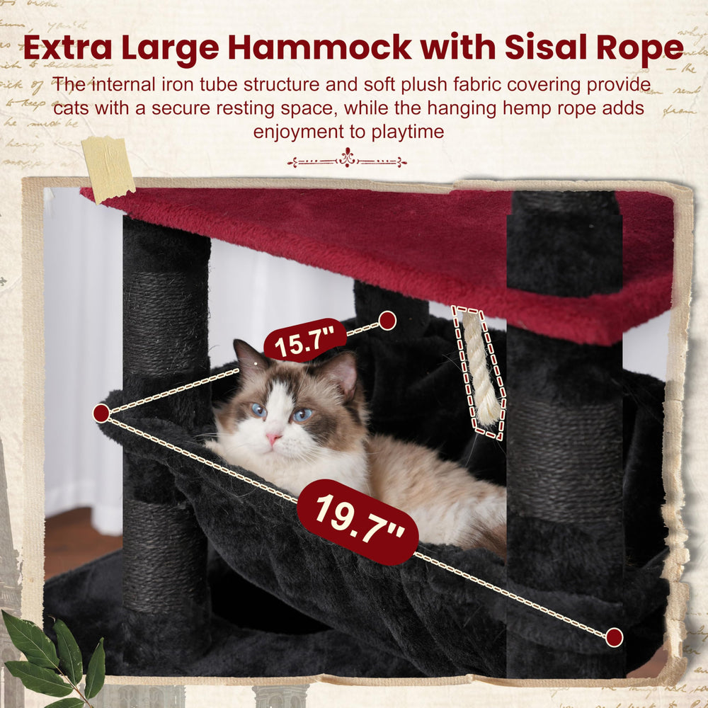 Gitelsnour Gothic Cat Tree baskets and hammocks cradle kittens in cozy comfort.