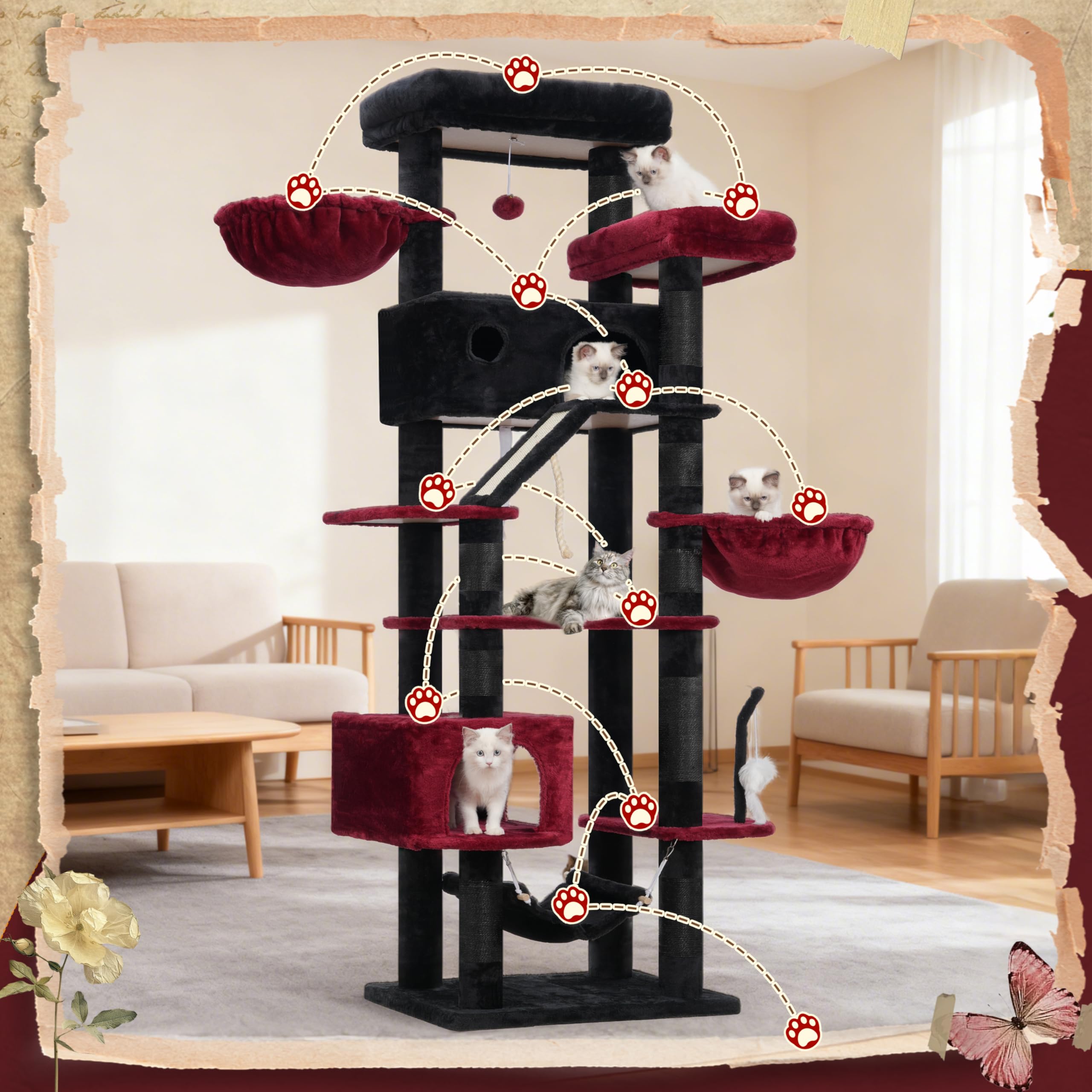 Gitelsnour Gothic Cat Tree reinforced base ensures stability on any surface